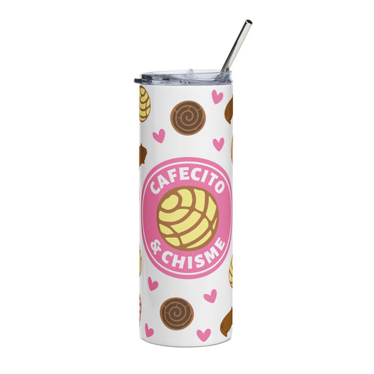 Adorable Cafecito & Chisme Stainless Steel Tumbler - 20oz, Cute Drinkware, Coffee Lover Gift, Sweet Treats Travel Mug, Fun Party Favor