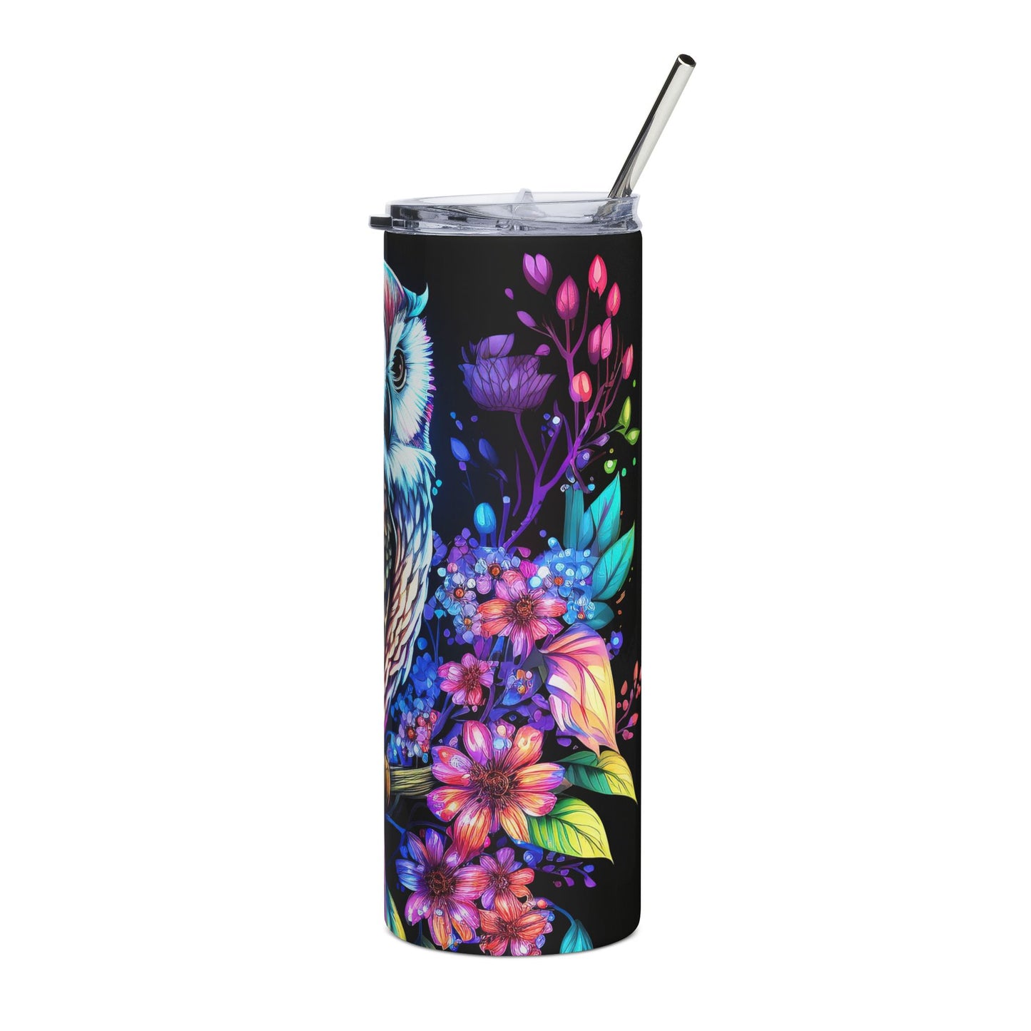 Colorful Owl Stainless Steel Tumbler, 20oz, Insulated Travel Mug, Vibrant Drinkware, Eco-Friendly Coffee Cup, Gift for Nature Lovers