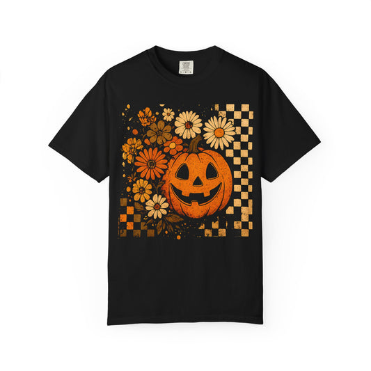 Halloween Floral Pumpkin Tee, Unisex T-shirt for Fall Celebrations, Spooky Season Shirt, Halloween Party Attire, Trick or Treat Apparel