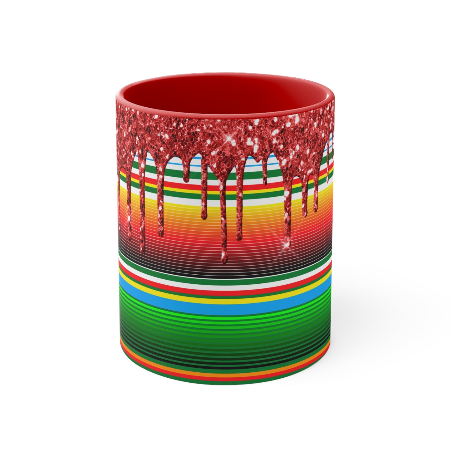 Serape Blanket with Red Glitter Dripping - Accent Coffee Mug, 11oz