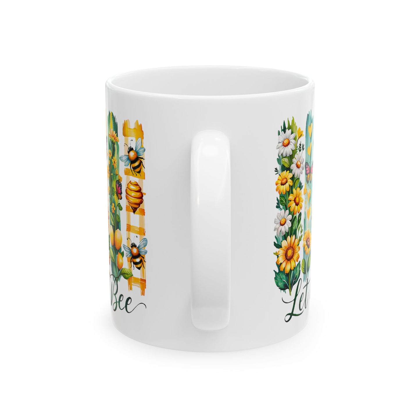 Floral Bee Ceramic Mug, Bee Lover Gift, Flower Mug, Garden Decor, Nature Lover's Coffee Cup, Spring Gift