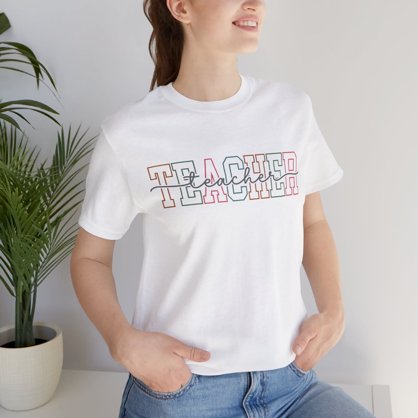 Colorful 'Teacher' Unisex Jersey Short Sleeve Tee - Perfect Gift for Educators