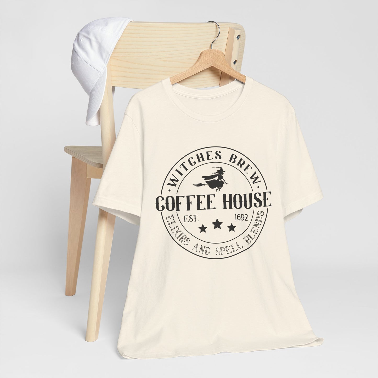 Witches Brew Coffee House Tee, Unisex Short Sleeve Shirt, Coffee Lover Gift, Halloween Apparel, Witchy T-Shirt, Casual Wear
