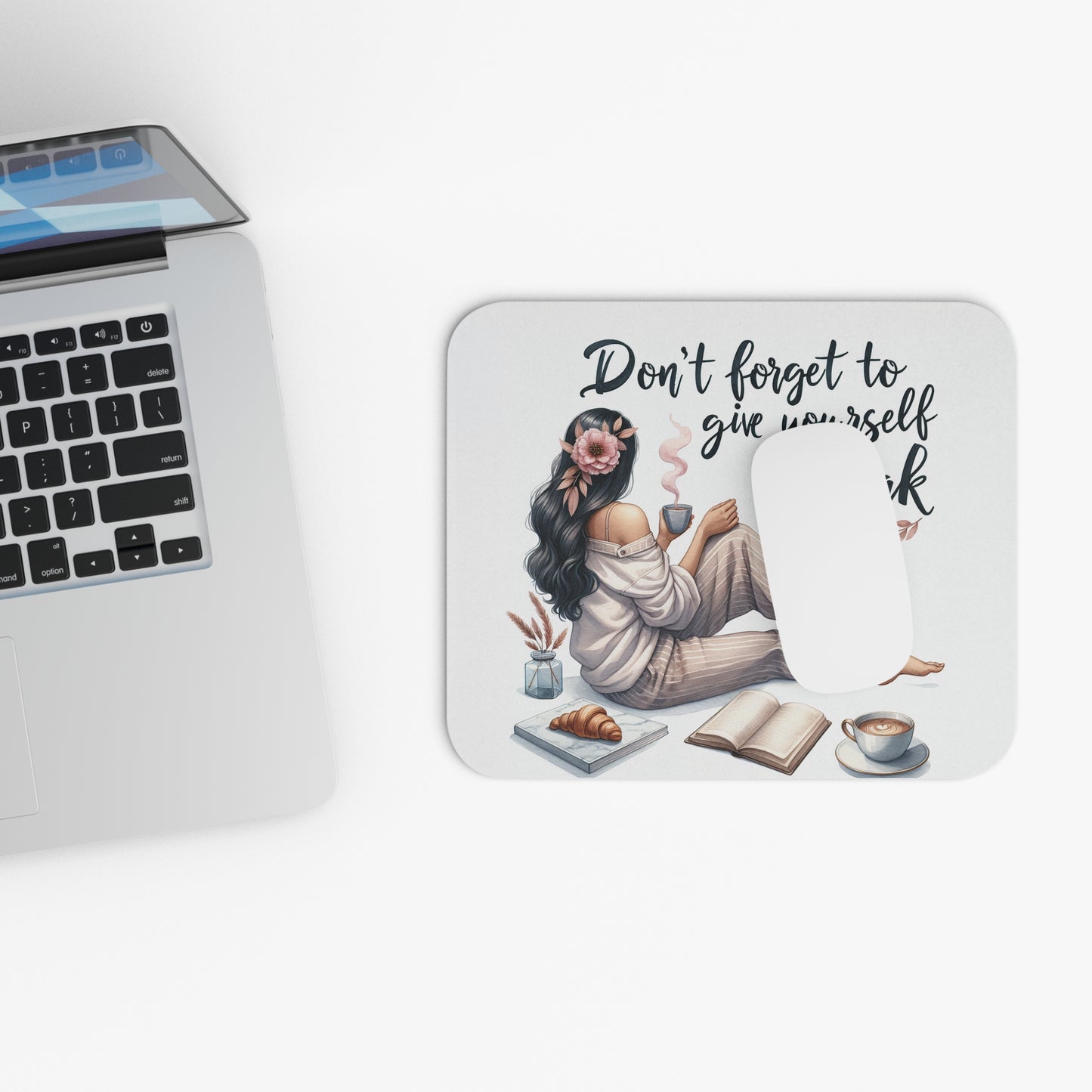Cozy Self-Care Mouse Pad, Cute Desk Accessory, Gift for Home Office, Inspirational Quote, Relaxation Decor