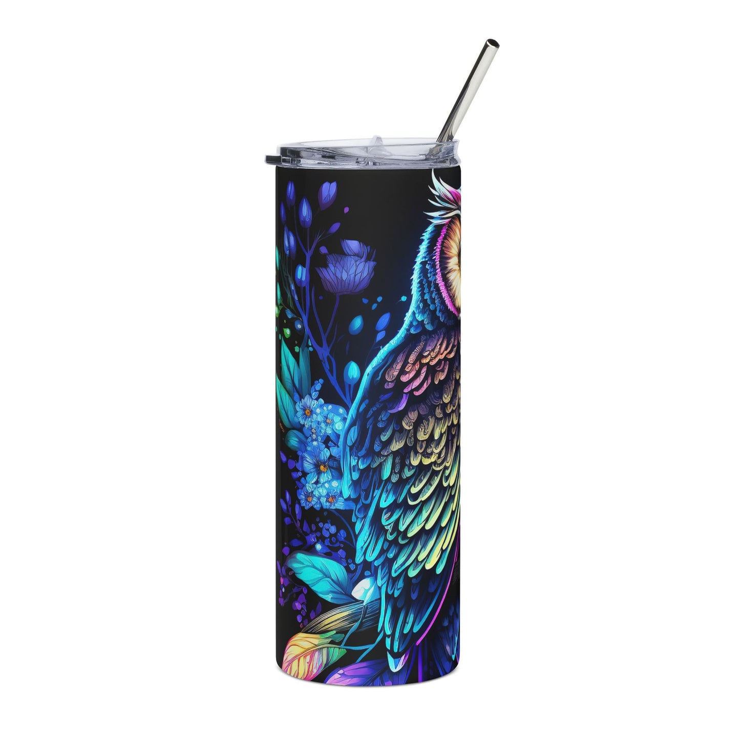 Colorful Owl Stainless Steel Tumbler, 20oz, Insulated Travel Mug, Vibrant Drinkware, Eco-Friendly Coffee Cup, Gift for Nature Lovers