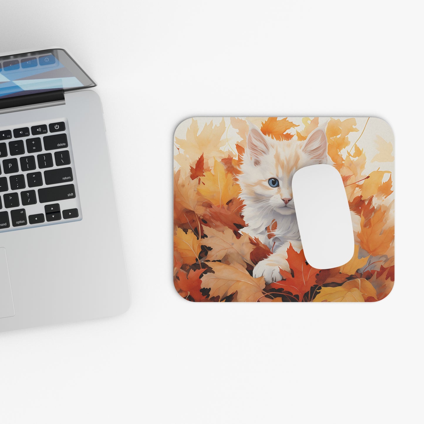 Cat in Fall Leaves - Mouse Pad