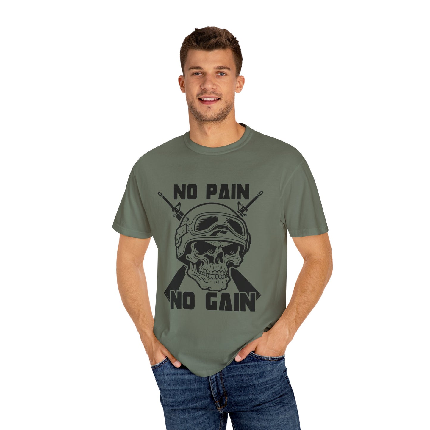 Military Skull Unisex T-shirt - No Pain No Gain Design