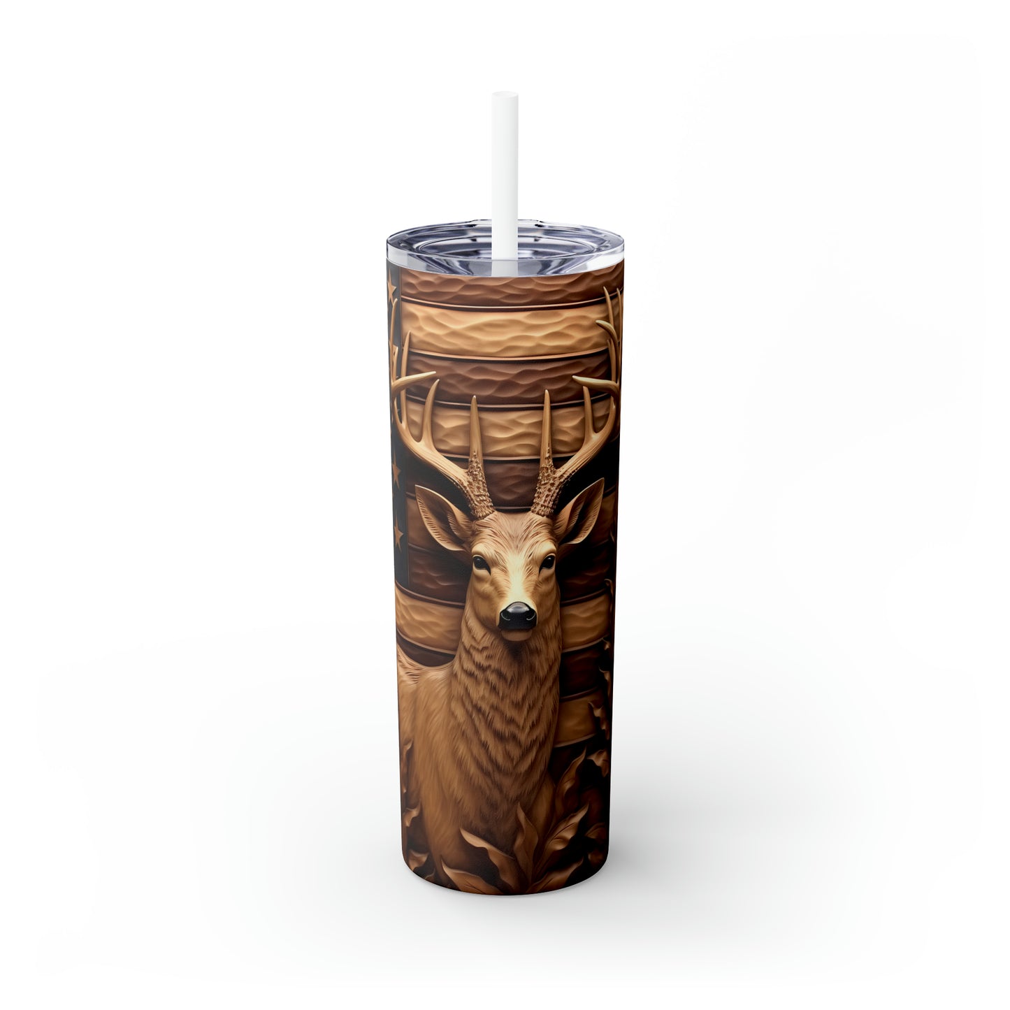 3D Deer - Skinny Tumbler with Straw, 20oz