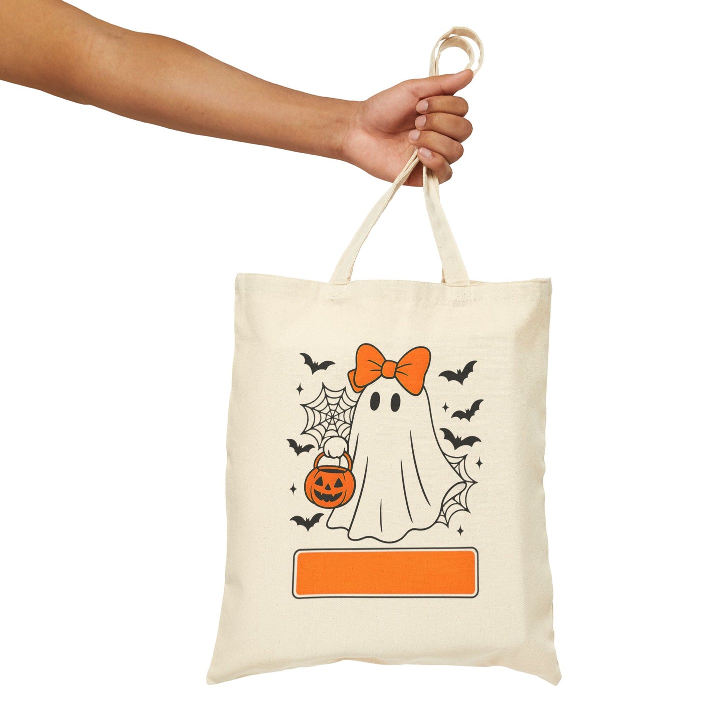 Halloween Ghost & Pumpkin Cotton Canvas Tote Bag, Eco-Friendly Shopping Bag, Fall Holiday Gift, Trick-or-Treat Tote, Cute Halloween Decor