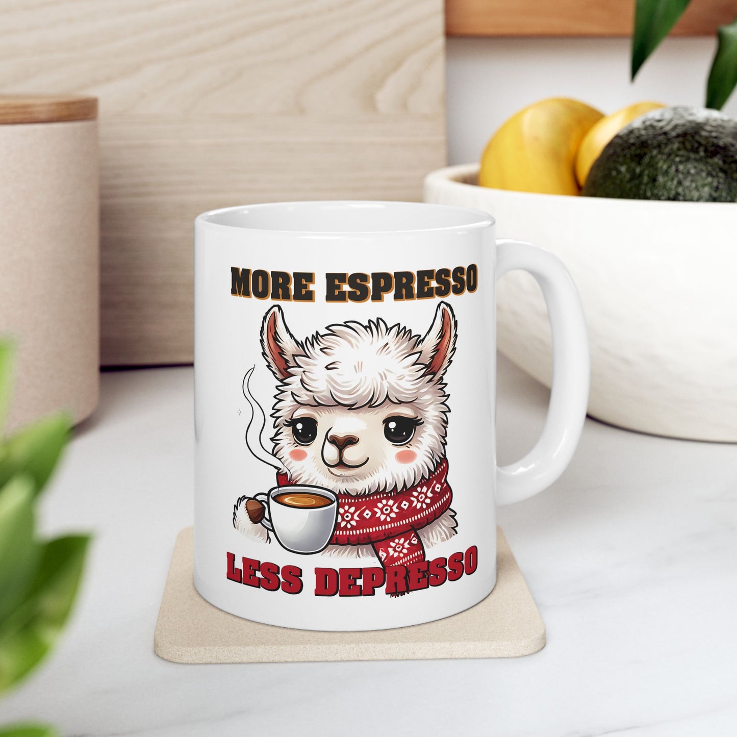 Funny Coffee Lover Ceramic Mug - 'More Espresso, Less Depresso'