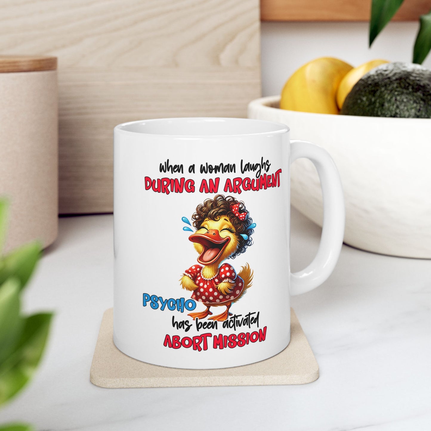 Psycho Laughs Accent Coffee Mug, Funny Gift Mug, Quirky Mug for Tea Lovers, Humorous Mug, Conversation Starter