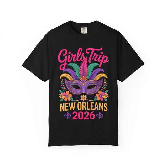 Girls Trip New Orleans 2026 T-Shirt — Mardi Gras Mask Vacation Tee