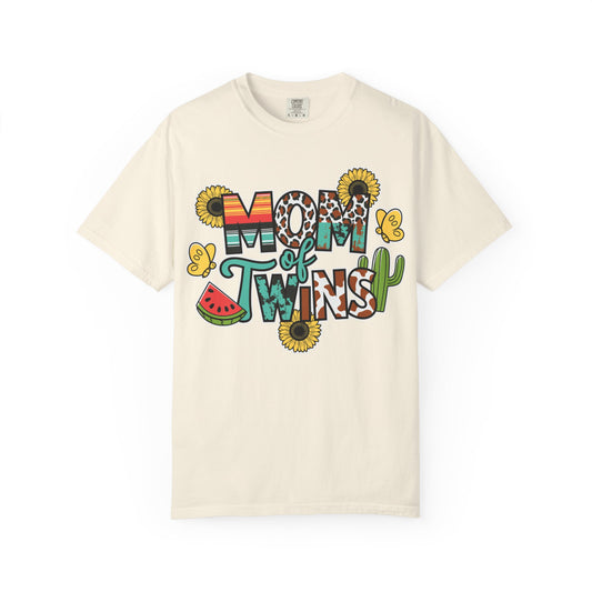 Western 'Mom of Twins' T-shirt with Sunflowers and Cactus