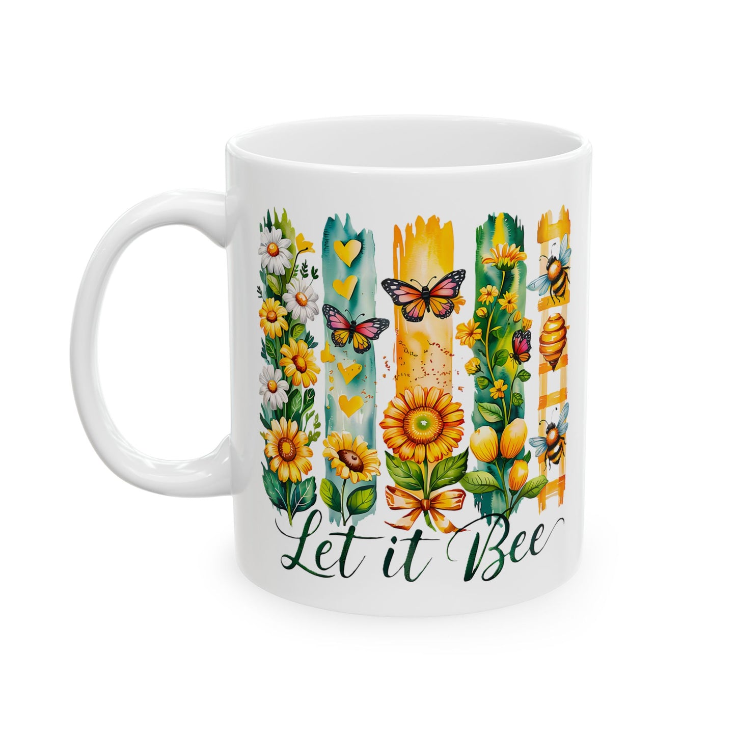 Floral Bee Ceramic Mug, Bee Lover Gift, Flower Mug, Garden Decor, Nature Lover's Coffee Cup, Spring Gift