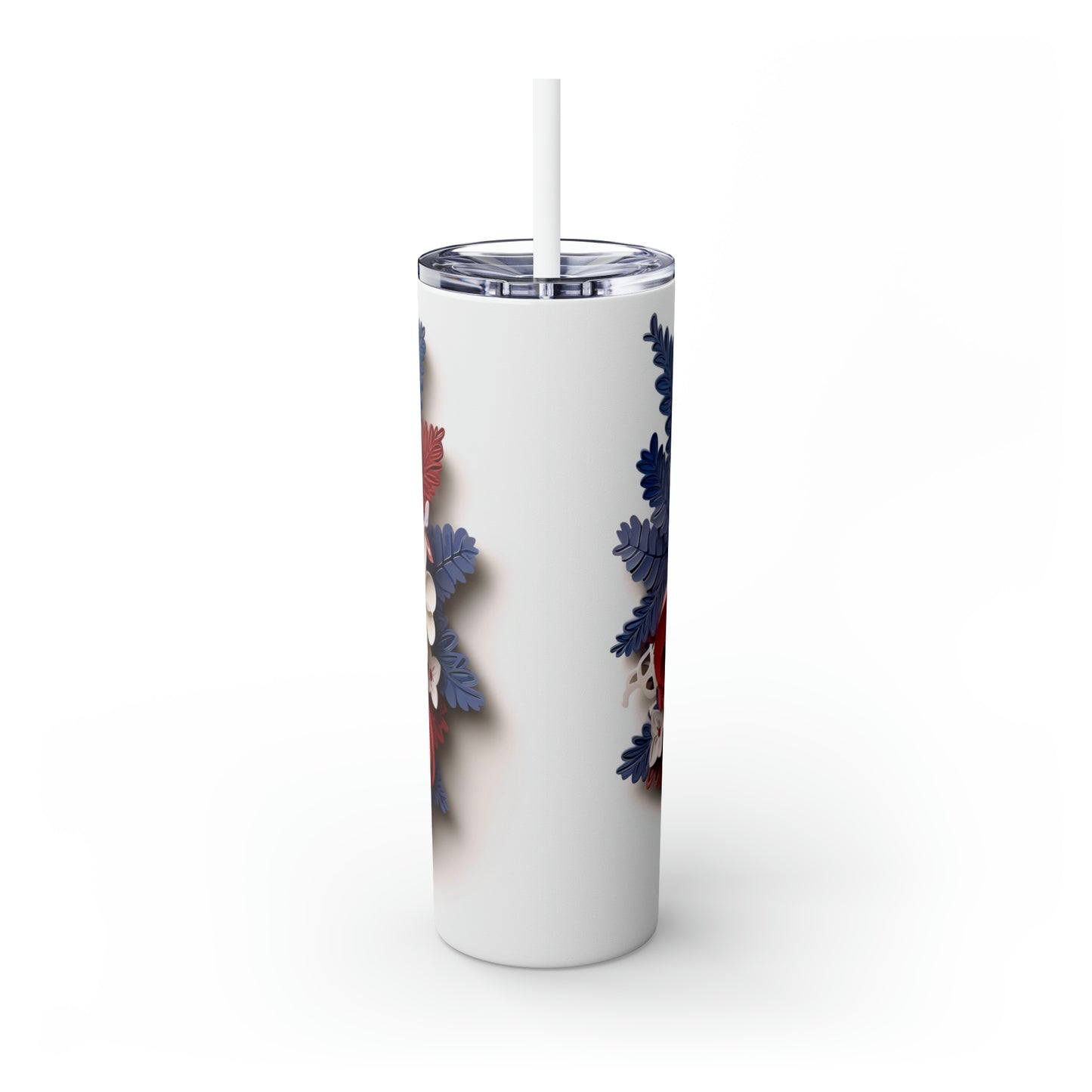 3D Flag and Flowers - Skinny Tumbler with Straw, 20oz