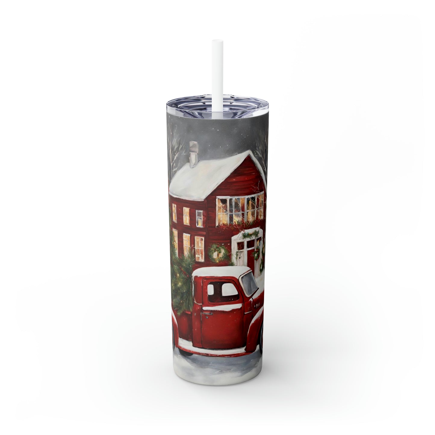 Country Christmas Truck - Skinny Tumbler with Straw, 20oz