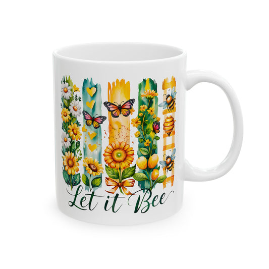 Floral Bee Ceramic Mug, Bee Lover Gift, Flower Mug, Garden Decor, Nature Lover's Coffee Cup, Spring Gift