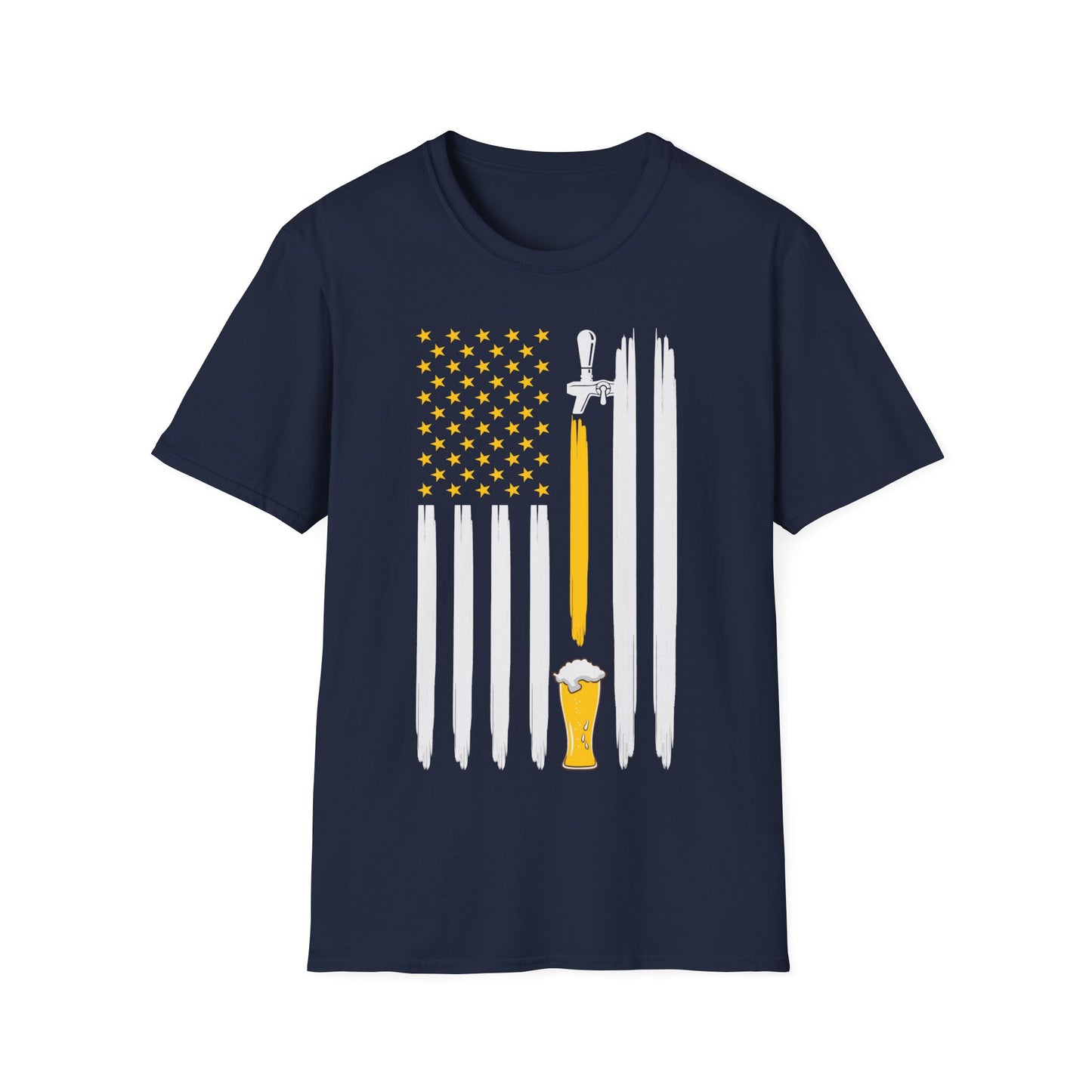 Beer American Flag - Softstyle T-Shirt