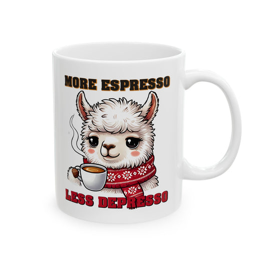 Funny Coffee Lover Ceramic Mug - 'More Espresso, Less Depresso'