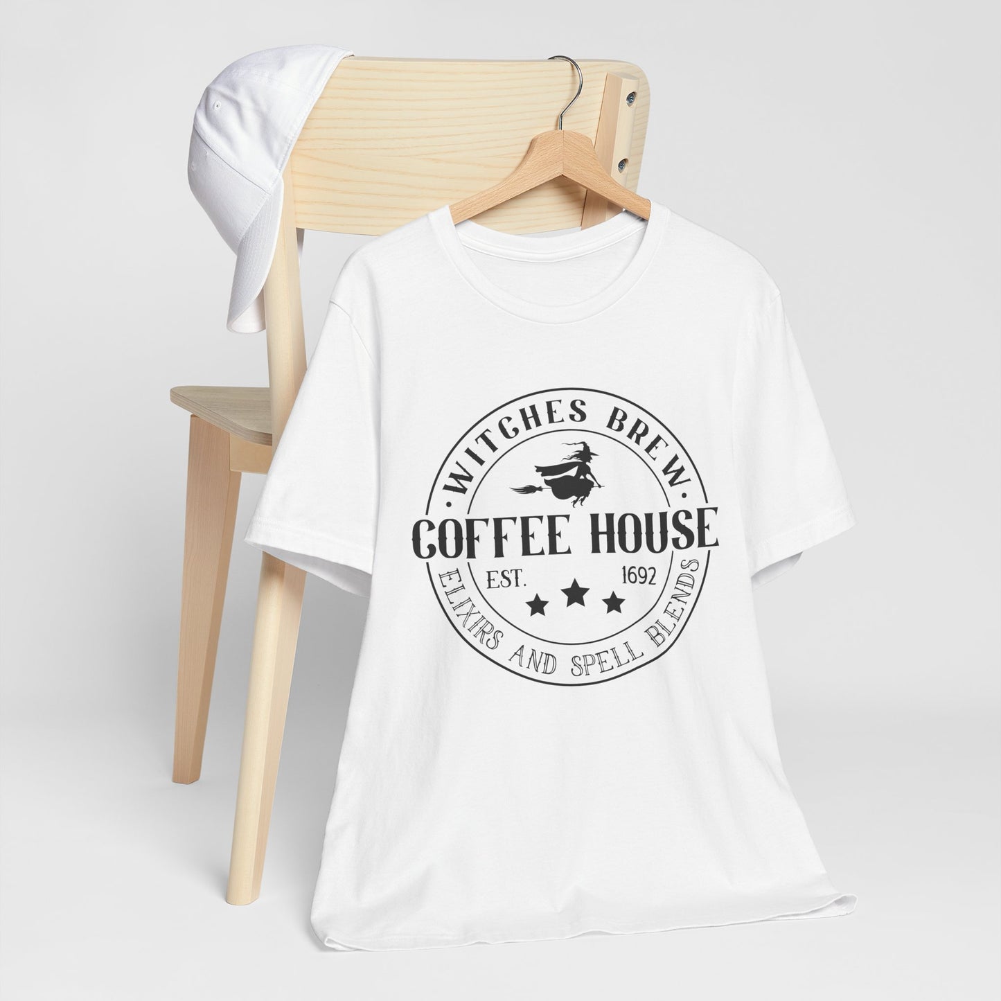 Witches Brew Coffee House Tee, Unisex Short Sleeve Shirt, Coffee Lover Gift, Halloween Apparel, Witchy T-Shirt, Casual Wear